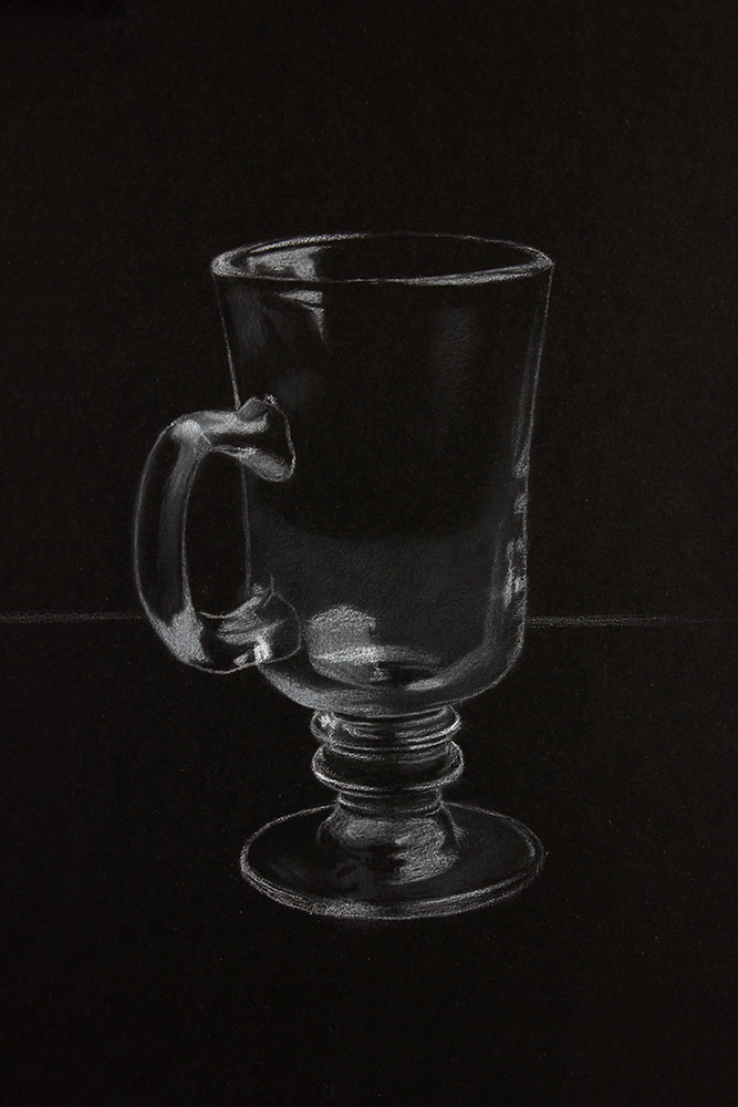 Glass bottle Drawing on Black Paper with White color pencil sketching  technique 