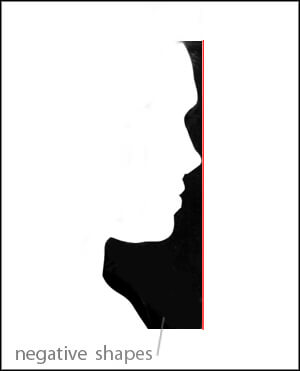 Profile of a woman showing the drawing concept of negative space and negative shapes