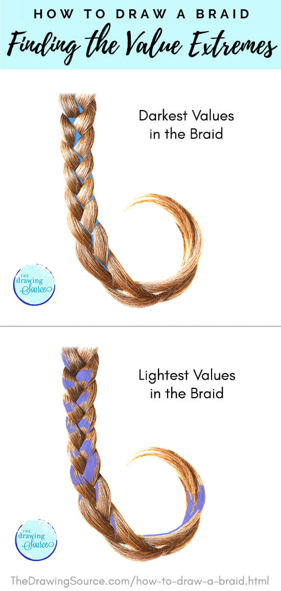 The lightest and darkest values in the braid