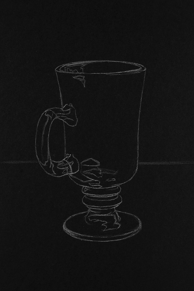 black and white glass drawing