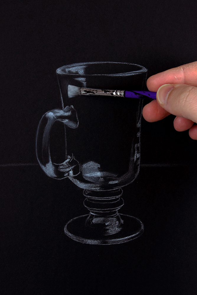 How to Draw Glass Using White Charcoal on Black Paper